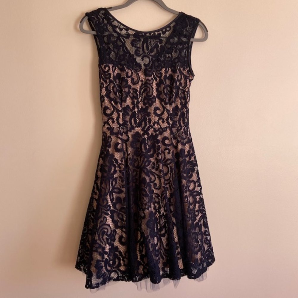 Navy Lace Fit and Flare Dress